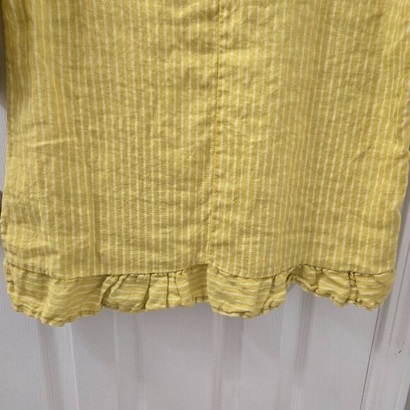 Lungo L'arno Tunic Top M/L Italy Yellow White Stripes Linen Ruffle Lagenlook - Picture 7 of 8